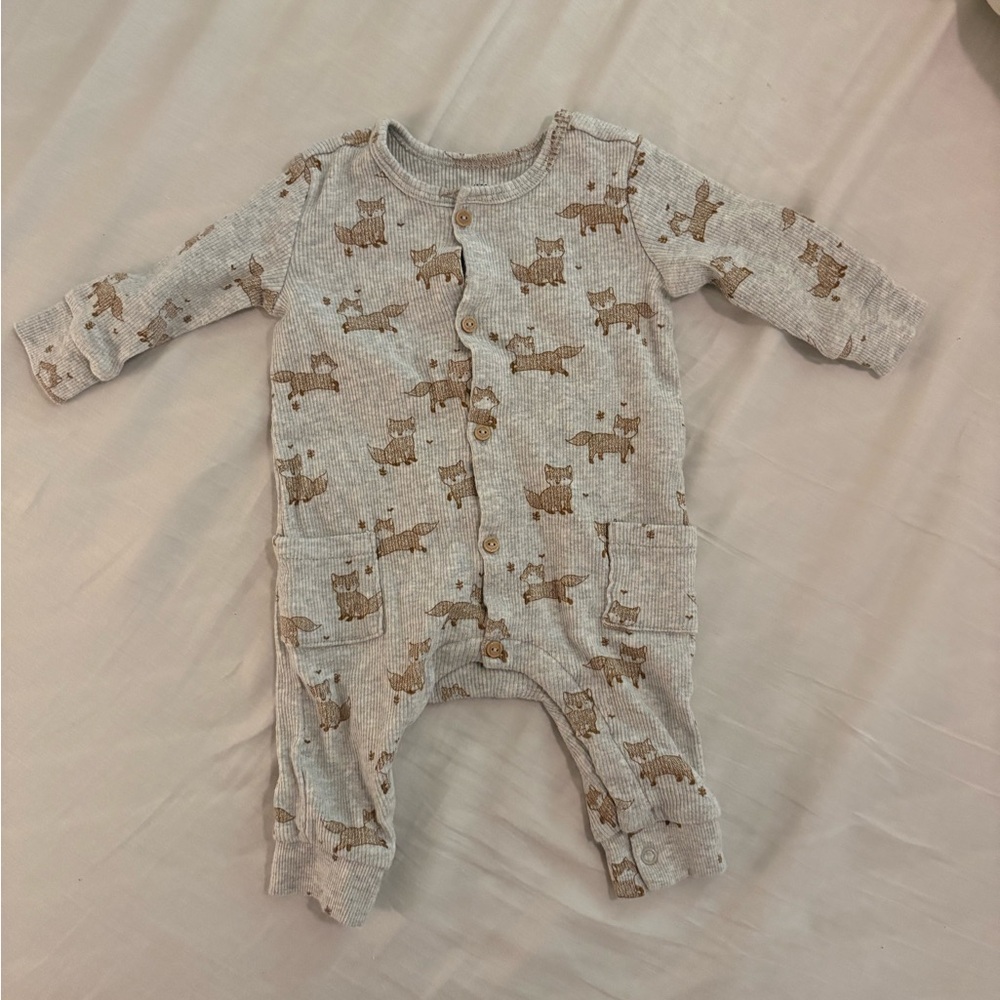H&M Gray and Brown Woodland Footies One Piece